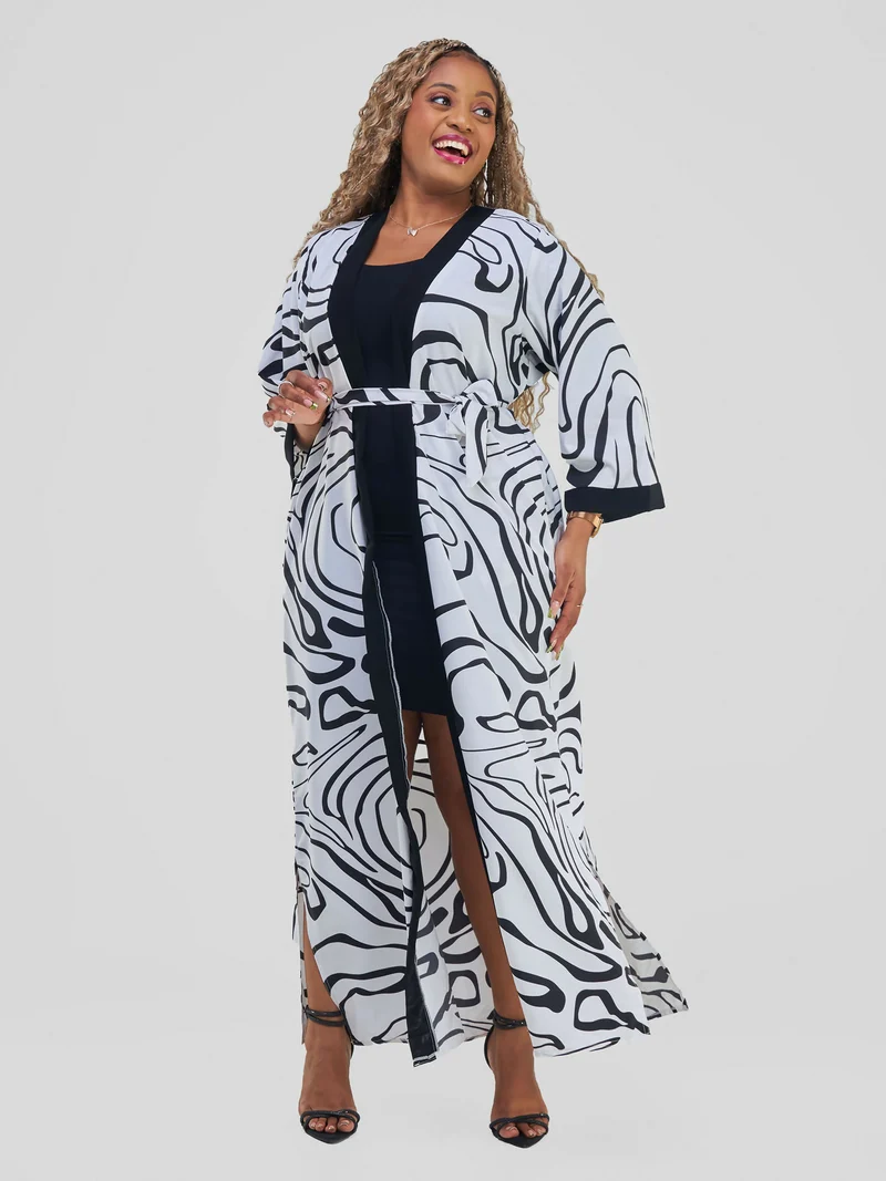 Kimono World Ke Amana Kimono - White / Black Print