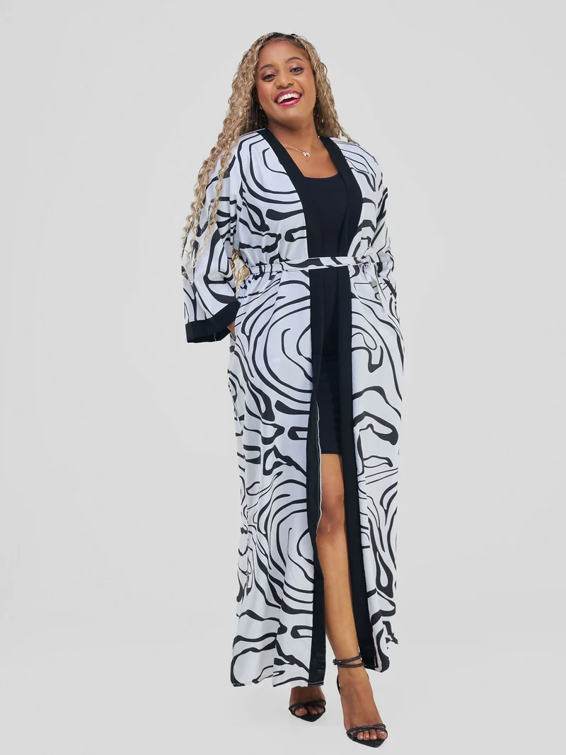 Kimono World Ke Amana Kimono - White / Black Print