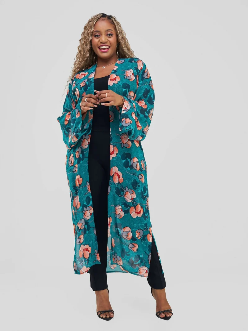 Kimono World Ke Ajani Kimono - Green Floral