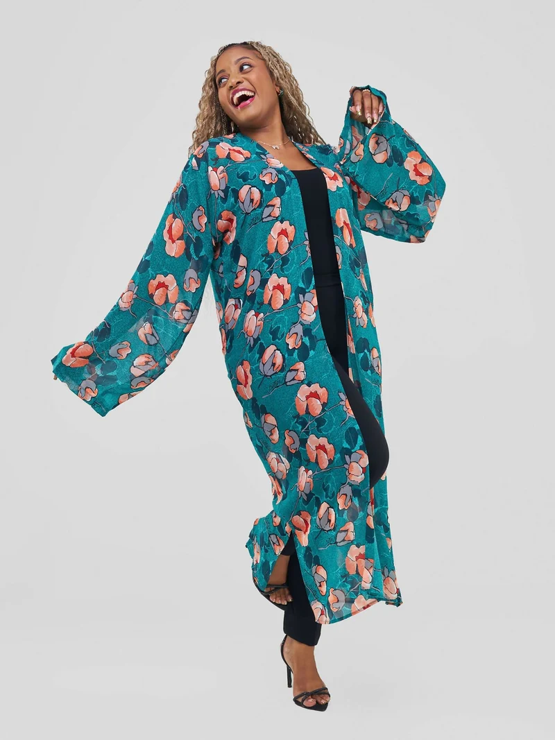 Kimono World Ke Ajani Kimono - Green Floral