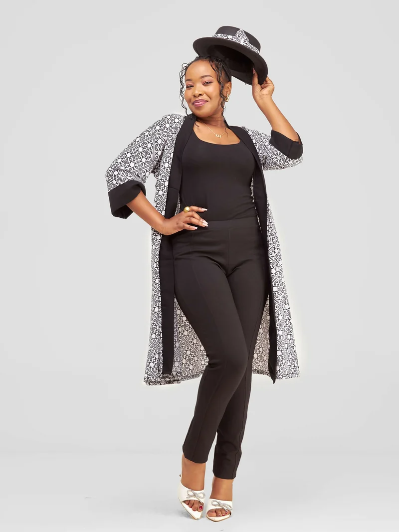 Kimono World Anzana Tribal Kimono - Black / White Print