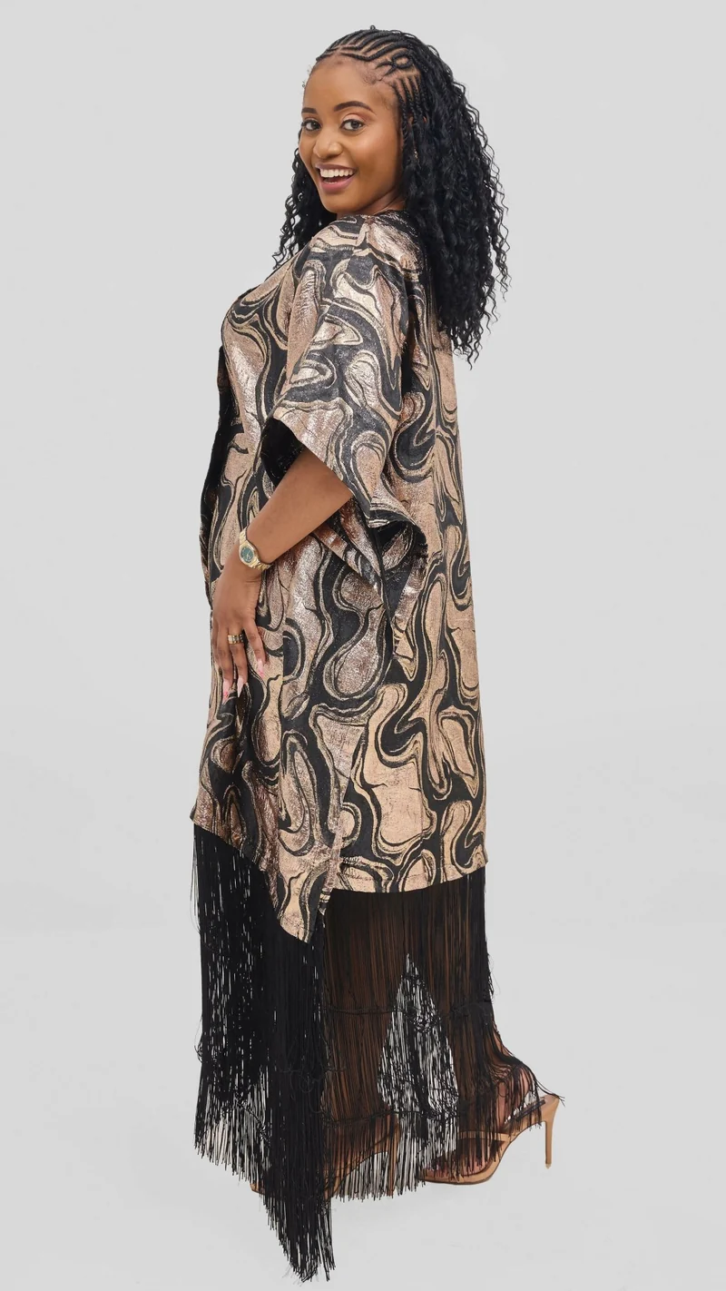 Hats And More Glamour Fringe Hem Tunic Dress - Gold / Black Print