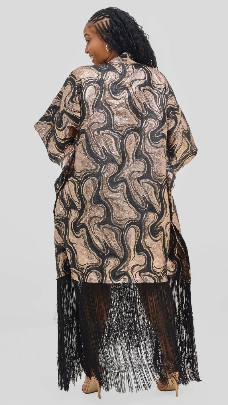 Hats And More Glamour Fringe Hem Tunic Dress - Gold / Black Print