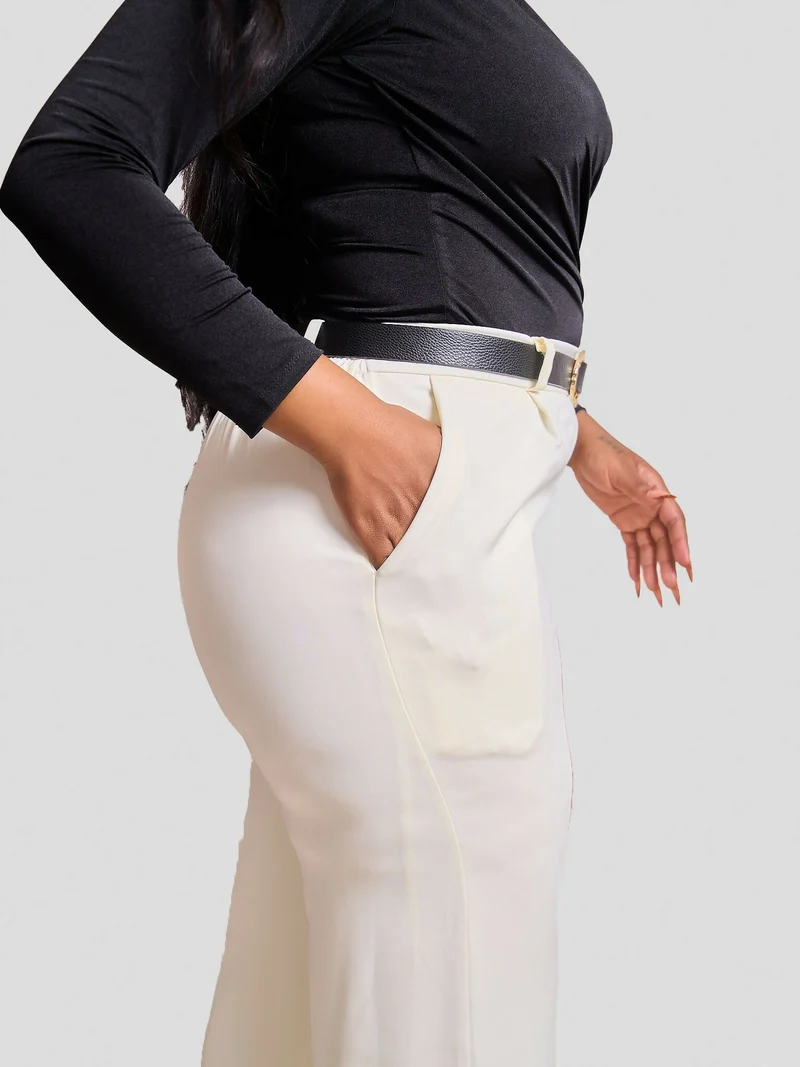 Plainchic Curvy Plus Size Knife Pleat Palazzo Pant - Cream