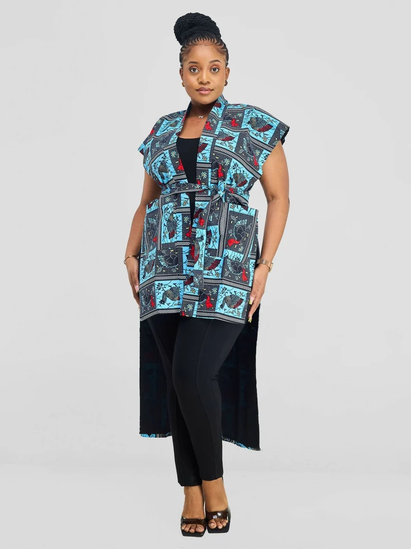Simbaress Ndege Midi Kimono - Blue