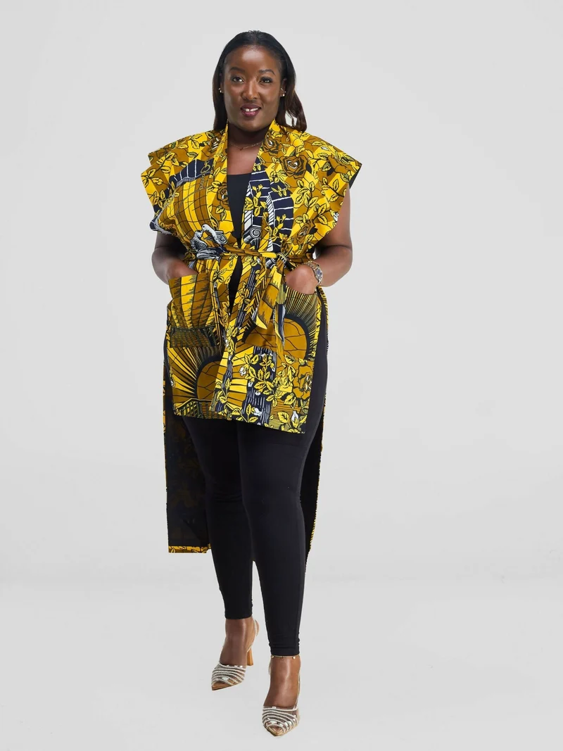 Simbaress Njano Midi Kimono - Black / Yellow