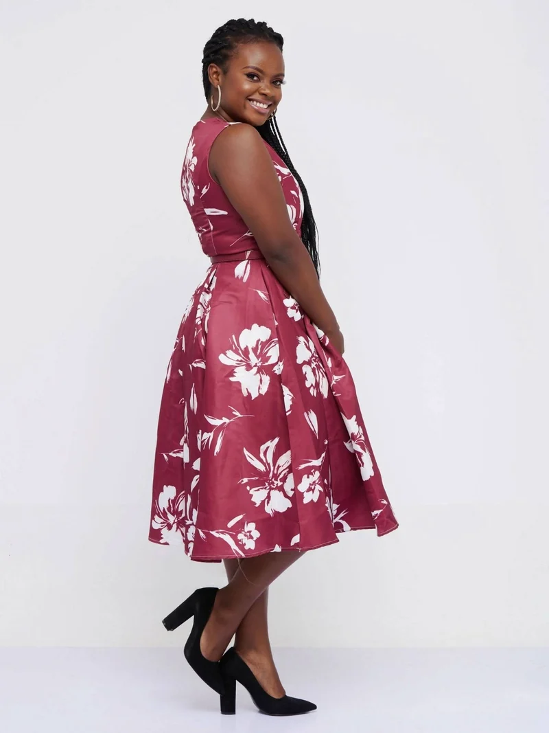 The Fashion Frenzy Floral Skater - Maroon