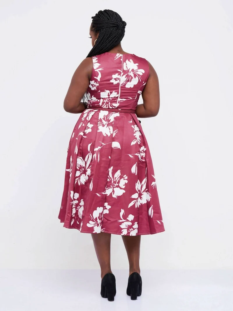 The Fashion Frenzy Floral Skater - Maroon