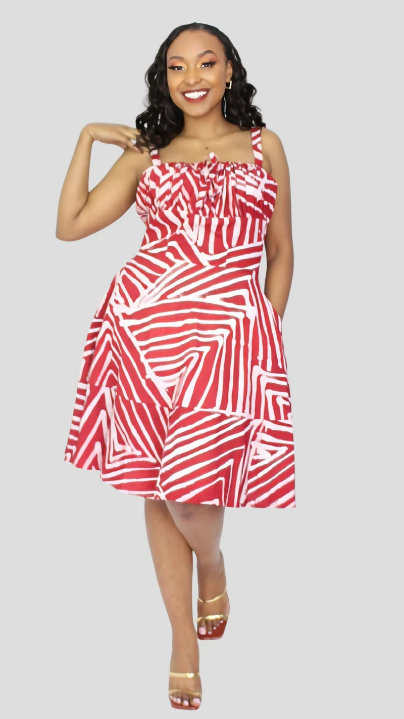 The Fashion Frenzy Printed Nuru Corset Skater Dress - Maroon