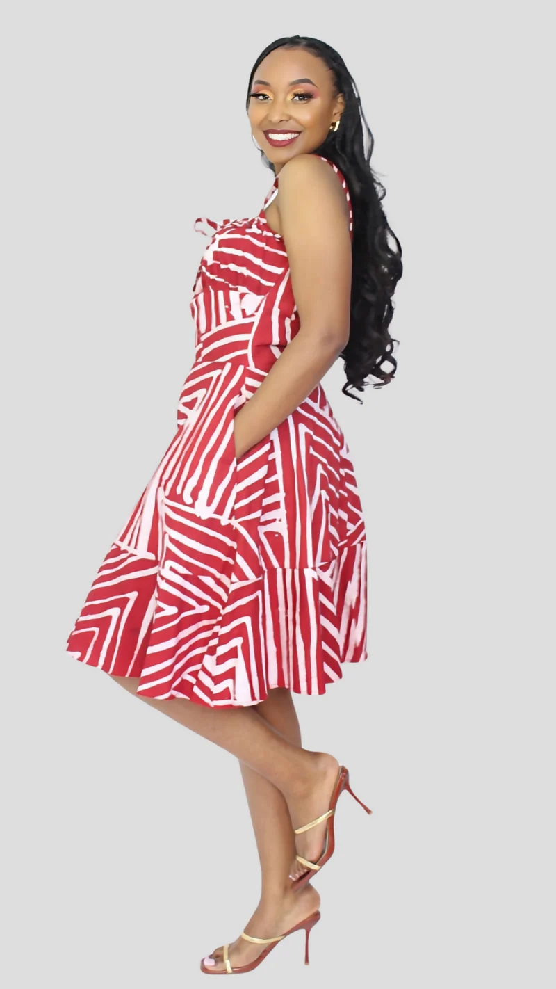The Fashion Frenzy Printed Nuru Corset Skater Dress - Maroon