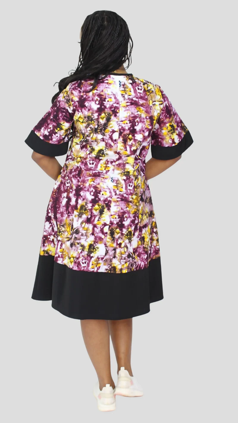 The Fashion Frenzy Curvy Plus Size Shani Shift Dress - Maroon / Yellow