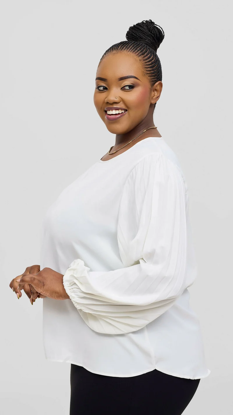 The Fashion Frenzy Azure Elegance Balloon Sleeve Blouse Top - White