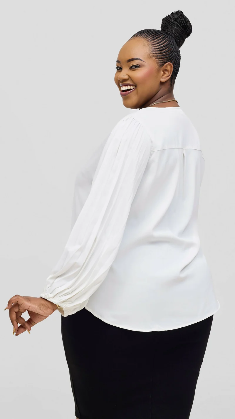 The Fashion Frenzy Azure Elegance Balloon Sleeve Blouse Top - White