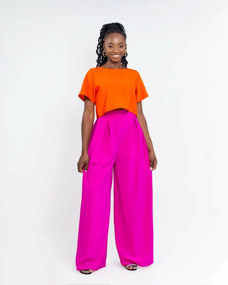 Da'Joy Fashions Elara Pant Set - Orange / Pink