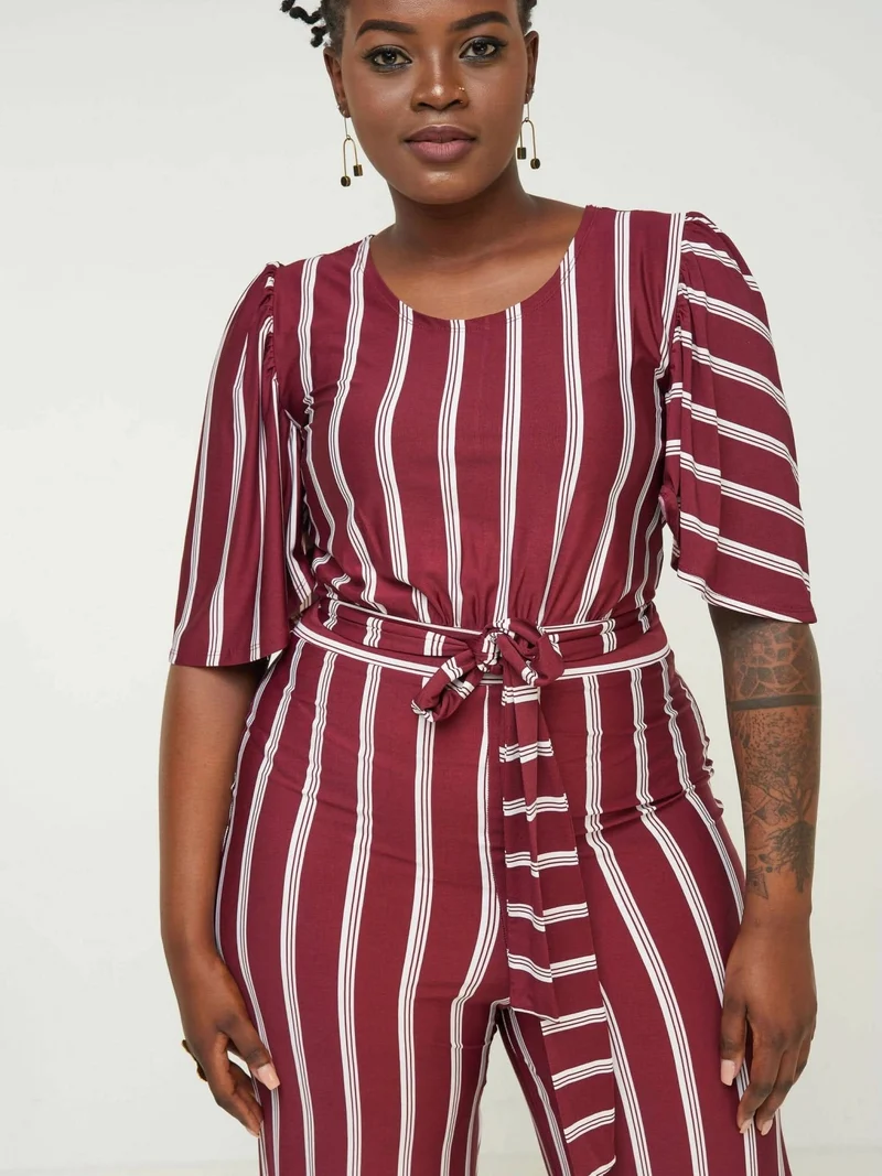 Phyls Collections Tunis Jumpsuit Marron Striped - Maroon