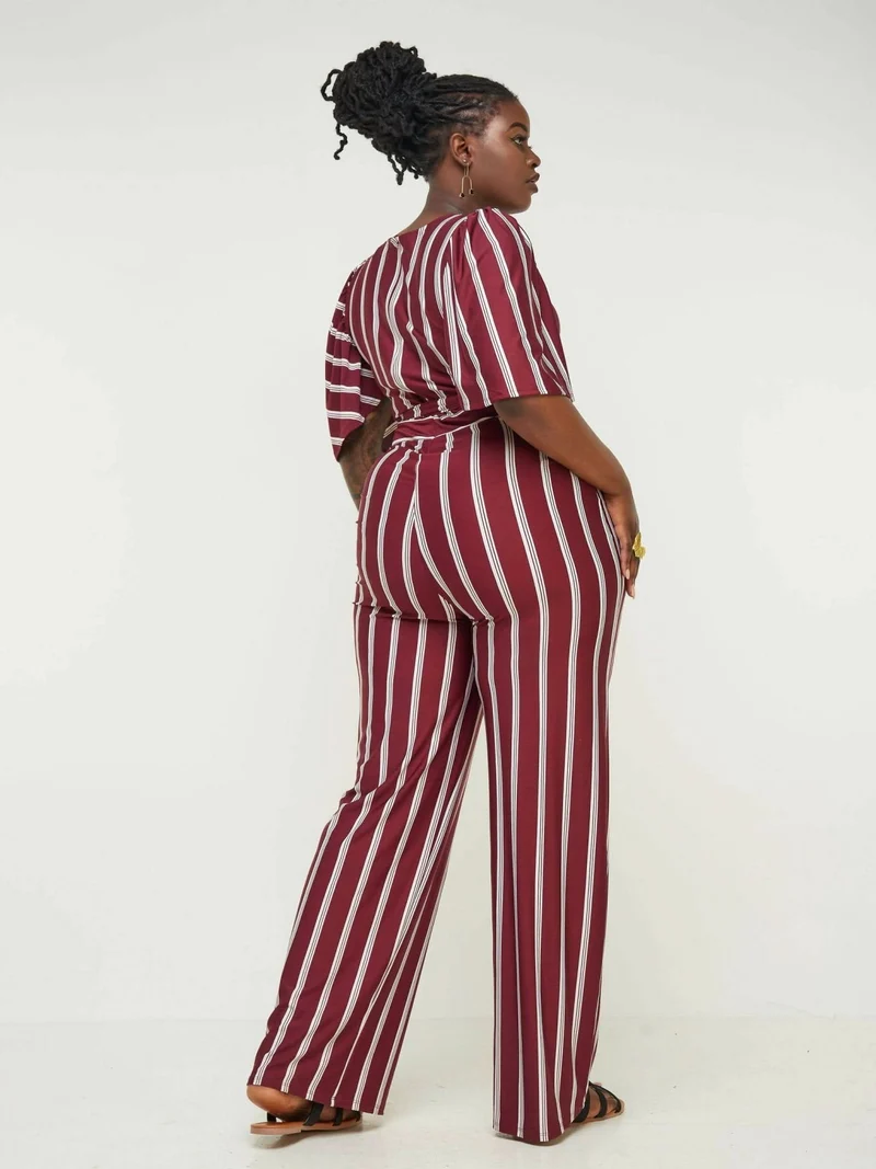 Phyls Collections Tunis Jumpsuit Marron Striped - Maroon