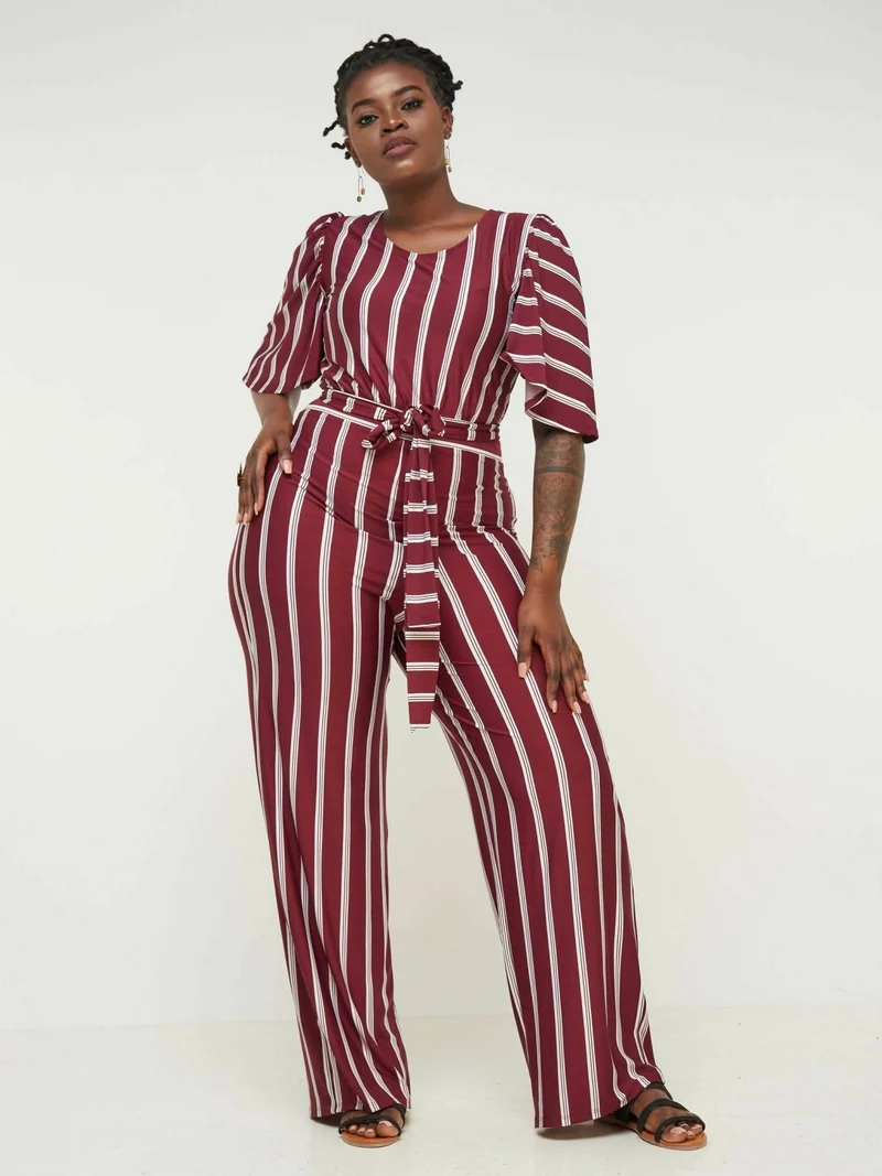 Phyls Collections Tunis Jumpsuit Marron Striped - Maroon