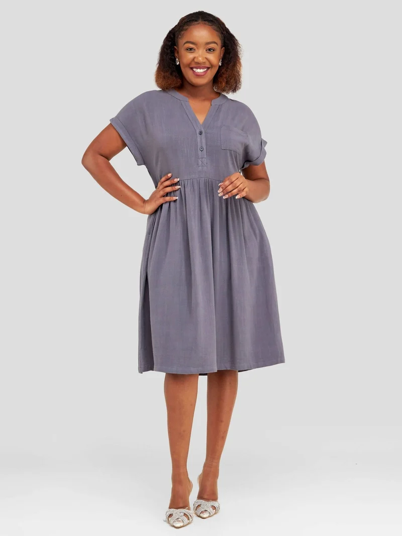 Valuespot Linen Blend Dress - Grey