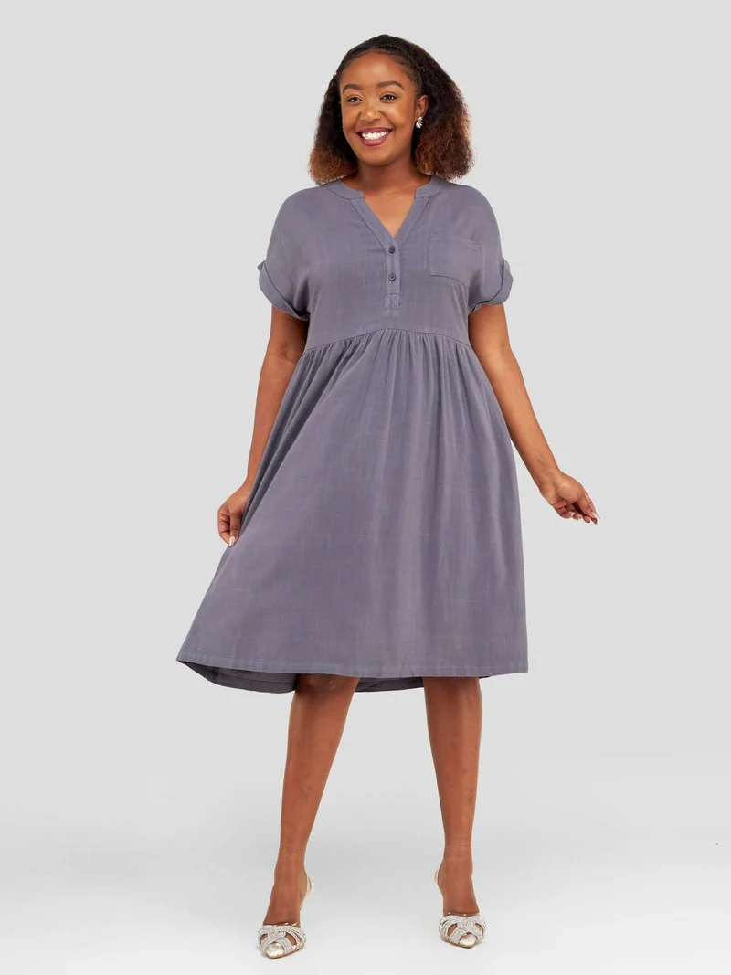 Valuespot Linen Blend Dress - Grey