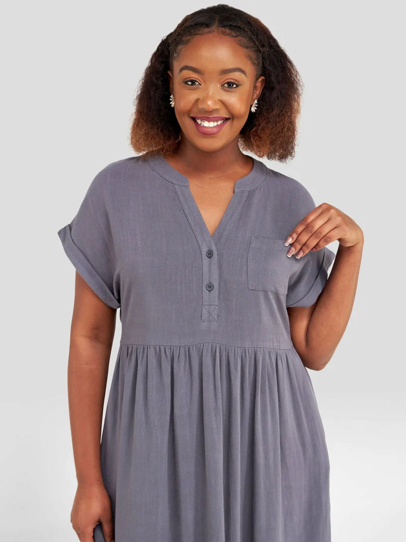 Valuespot Linen Blend Dress - Grey