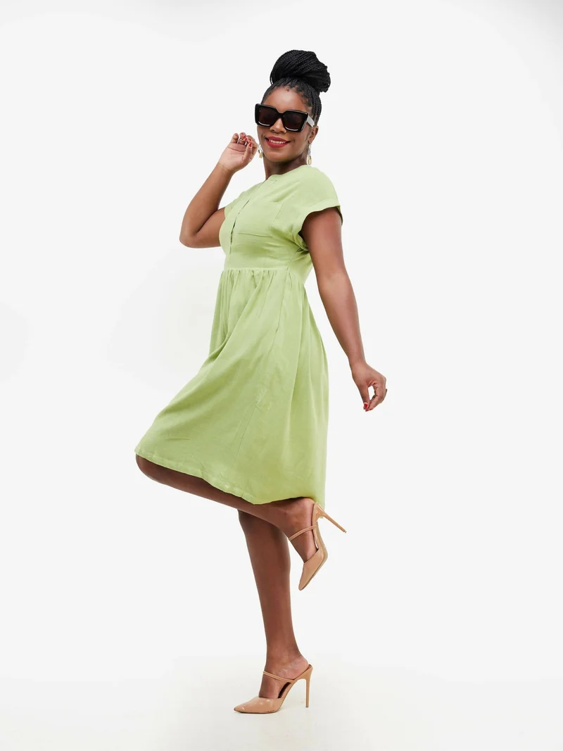 Valuespot Linen Blend Dress - Green