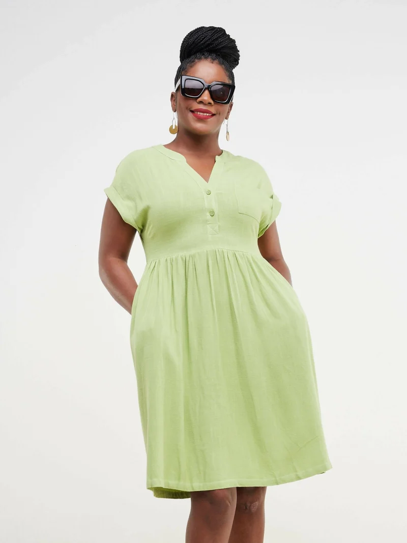 Valuespot Linen Blend Dress - Green