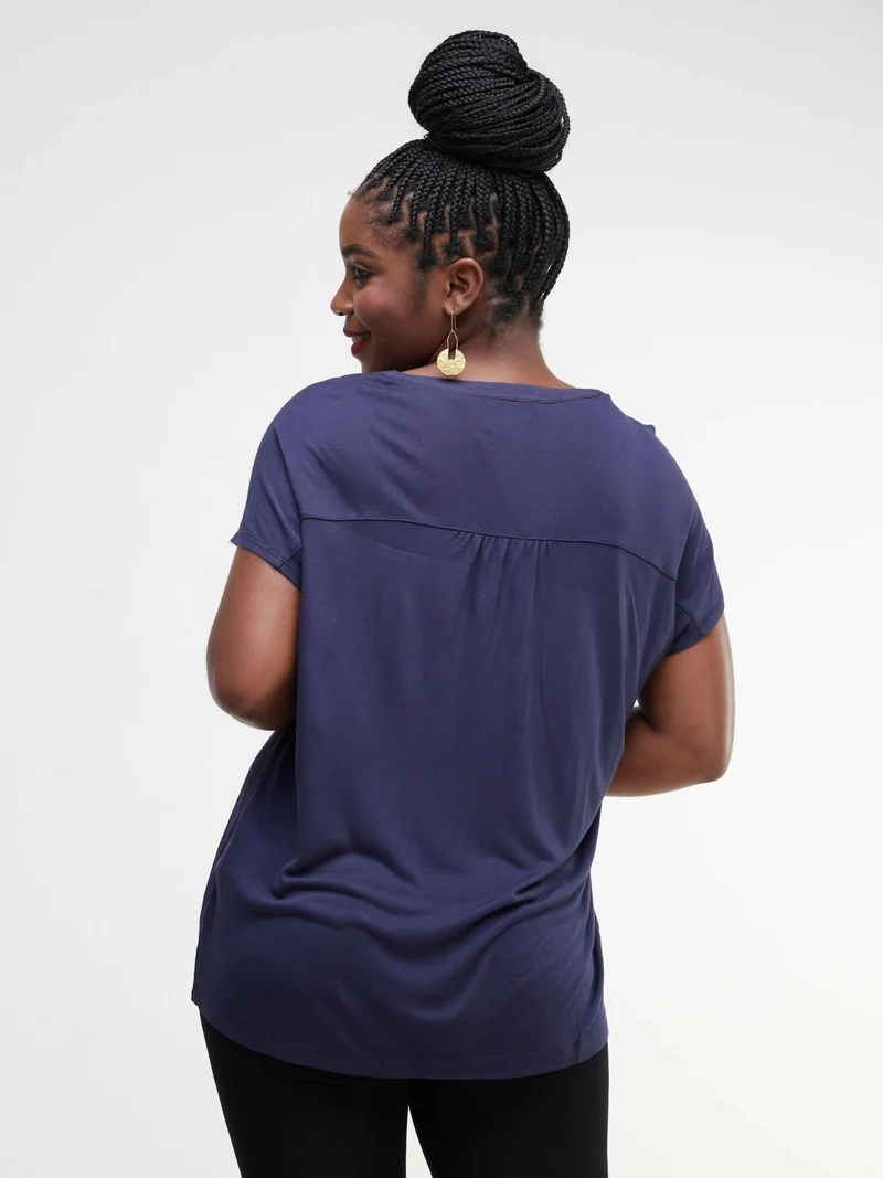 Valuespot Jersey Shirt With Crepe Front - Dark Blue