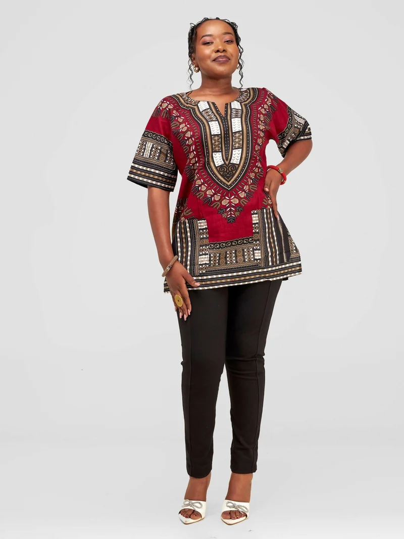 Dashiki Shirt - Maroon