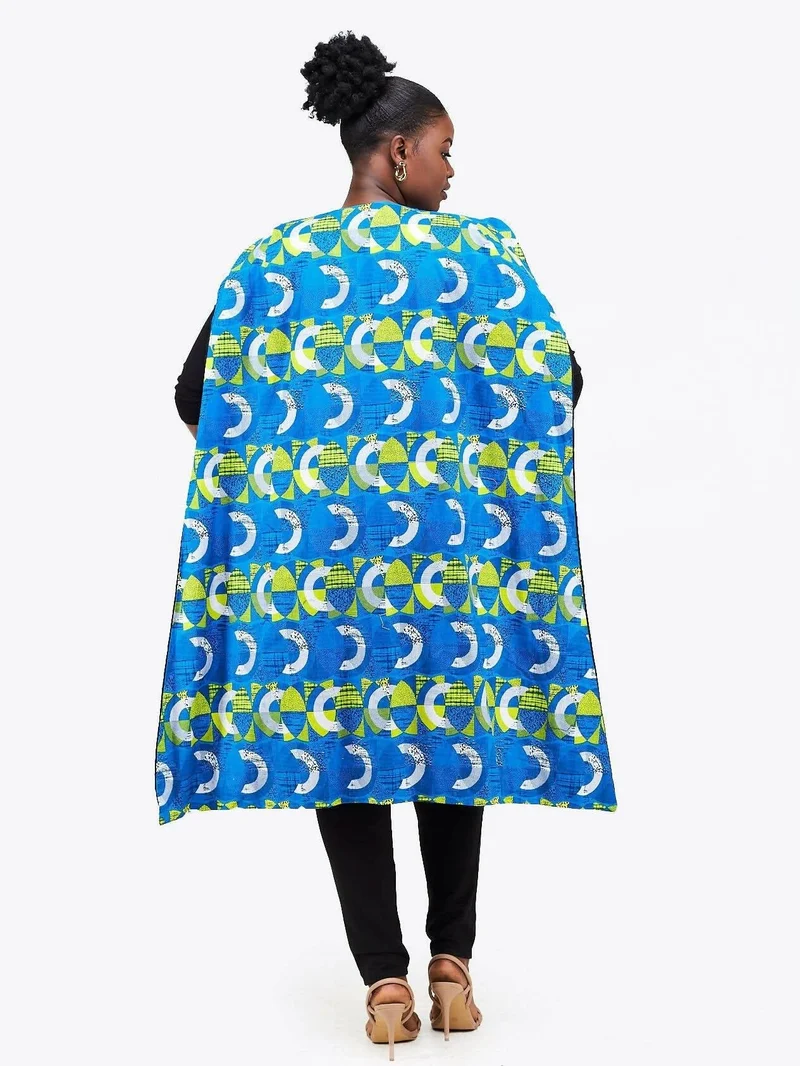 Simbaress Fem Ankara Midi Cape – Blue / Green