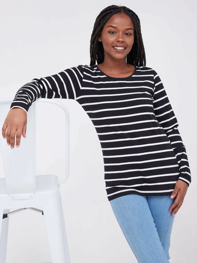 Lamazi Collections Long Sleeved Stripped - Black & White