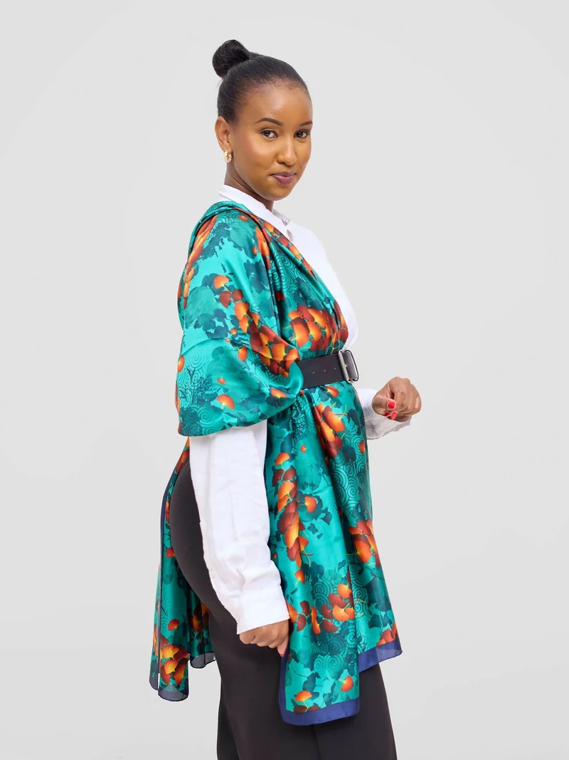 Ukiyo Lifestyle Silk Scarf - Teal Green Print