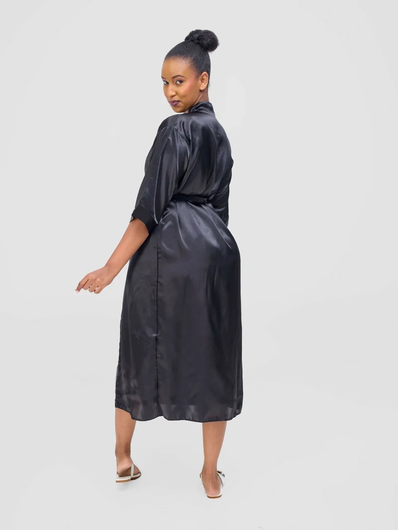 Iristyle Satin Long Robe - Black