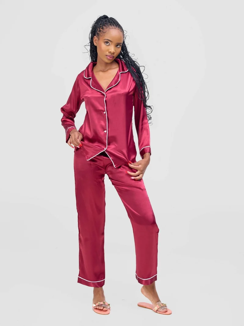 Iristyle Satin Pyjama Pant Set - Maroon