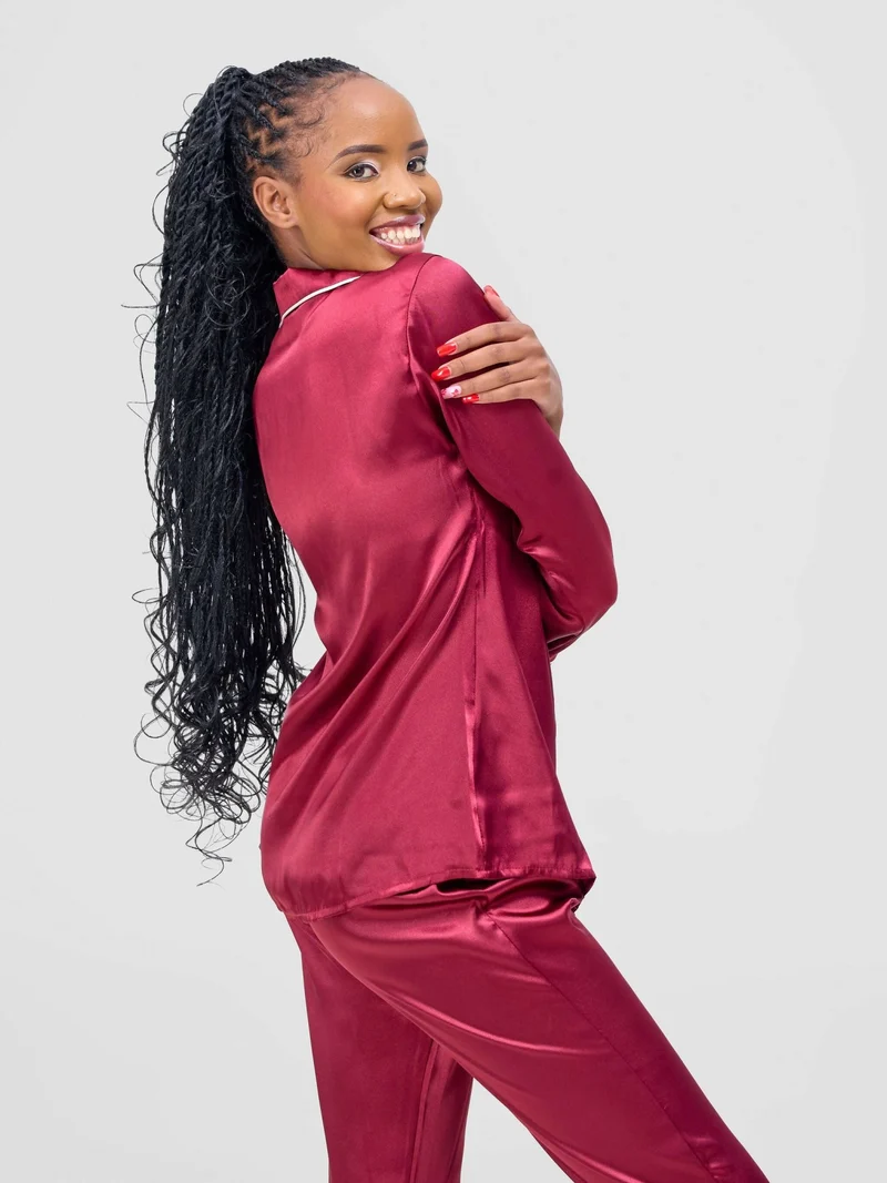 Iristyle Satin Pyjama Pant Set - Maroon