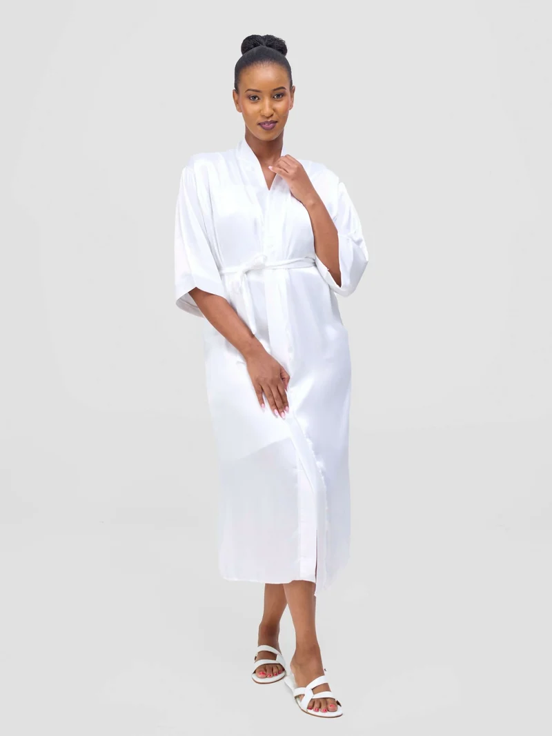 Iristyle Satin Long Robe - White