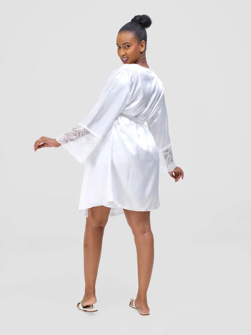 Iristyle Satin Short Robe And Gown Set - White