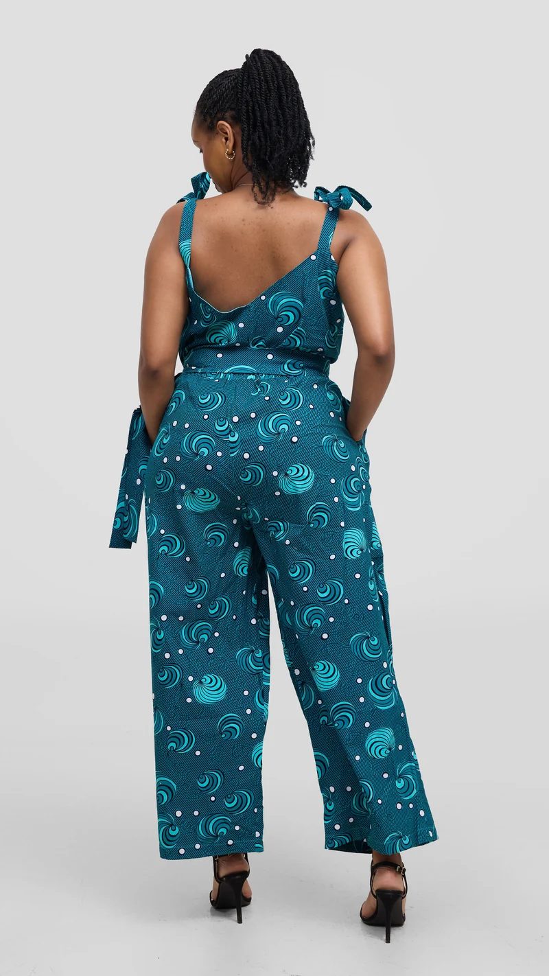 Naburi Ankara Palazzo Jumpsuit - Green / Blue Print