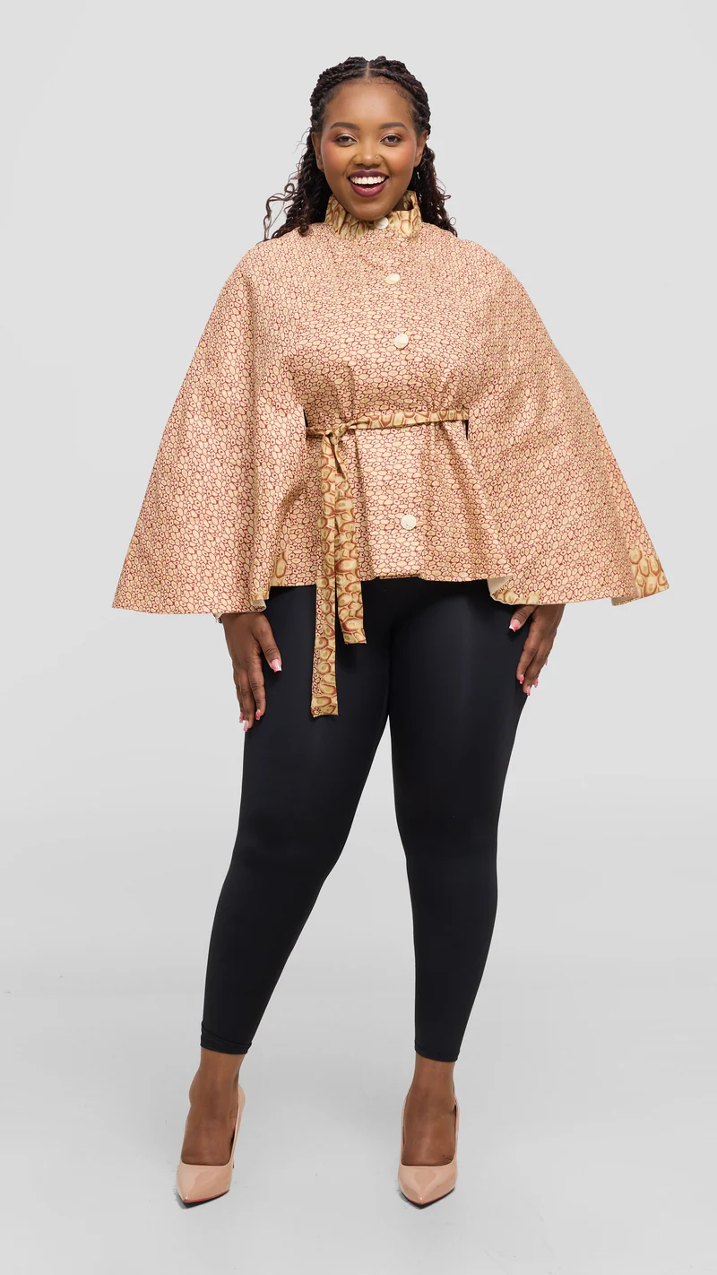 Naburi Classic Cape Ankara Cape - Gold / Maroon