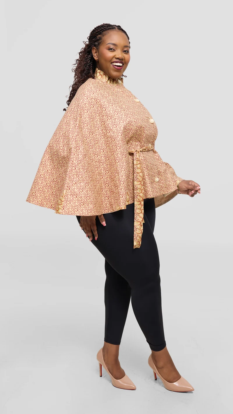 Naburi Classic Cape Ankara Cape - Gold / Maroon