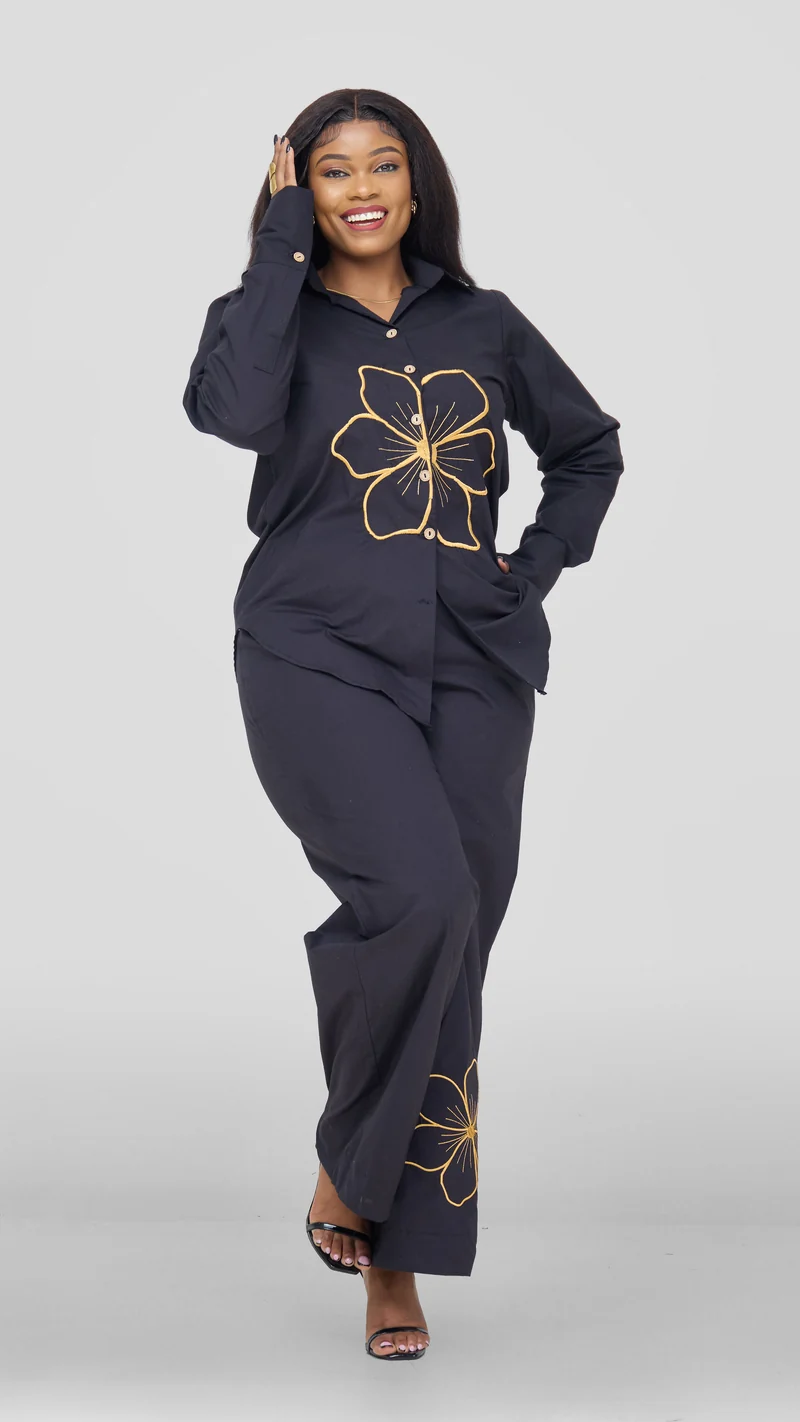 Inroses Joyful Linen Two Pieces Set - Black / Gold