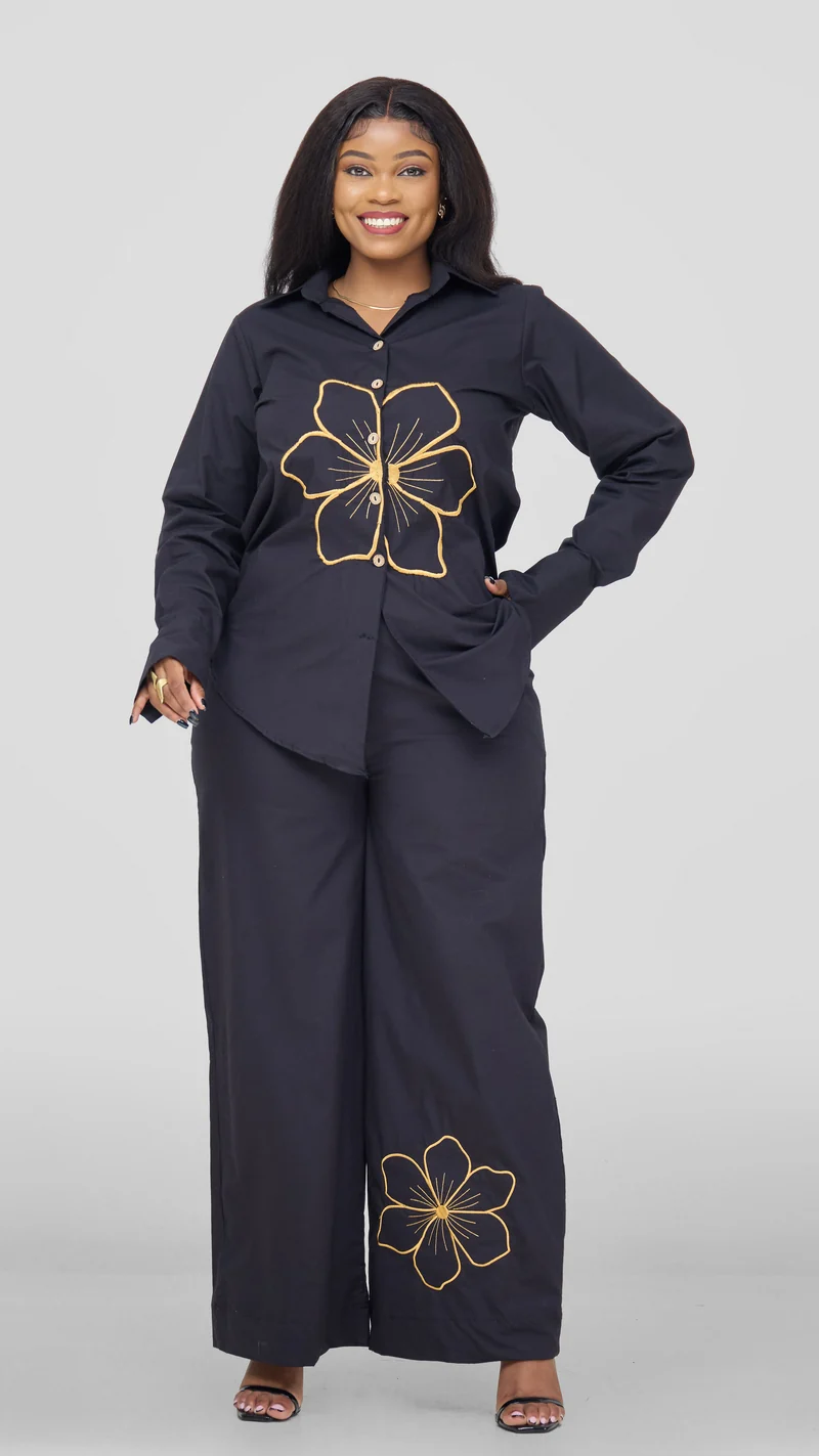 Inroses Joyful Linen Two Pieces Set - Black / Gold