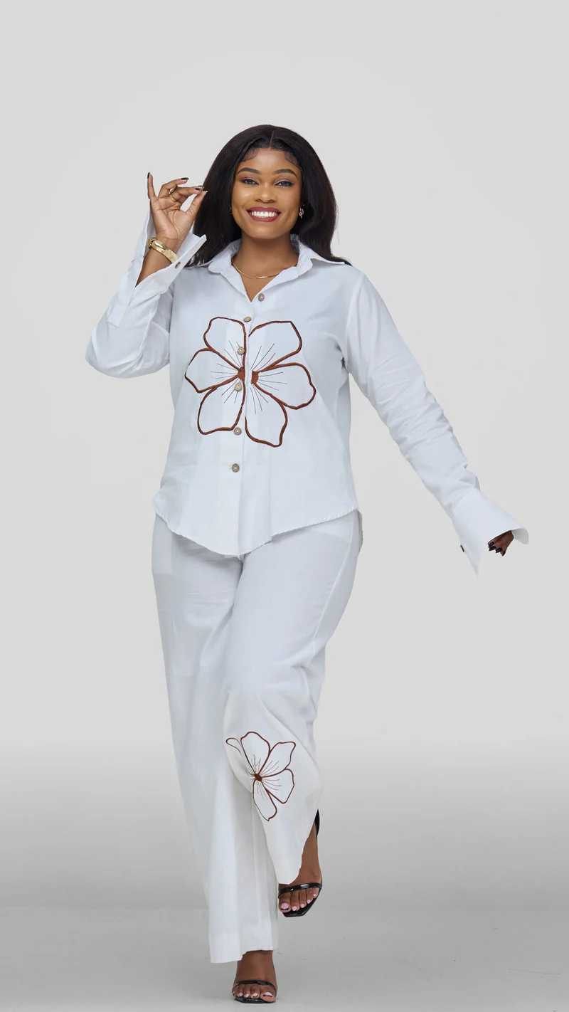 Inroses Joyful Linen Two Piece Set - White/Brown
