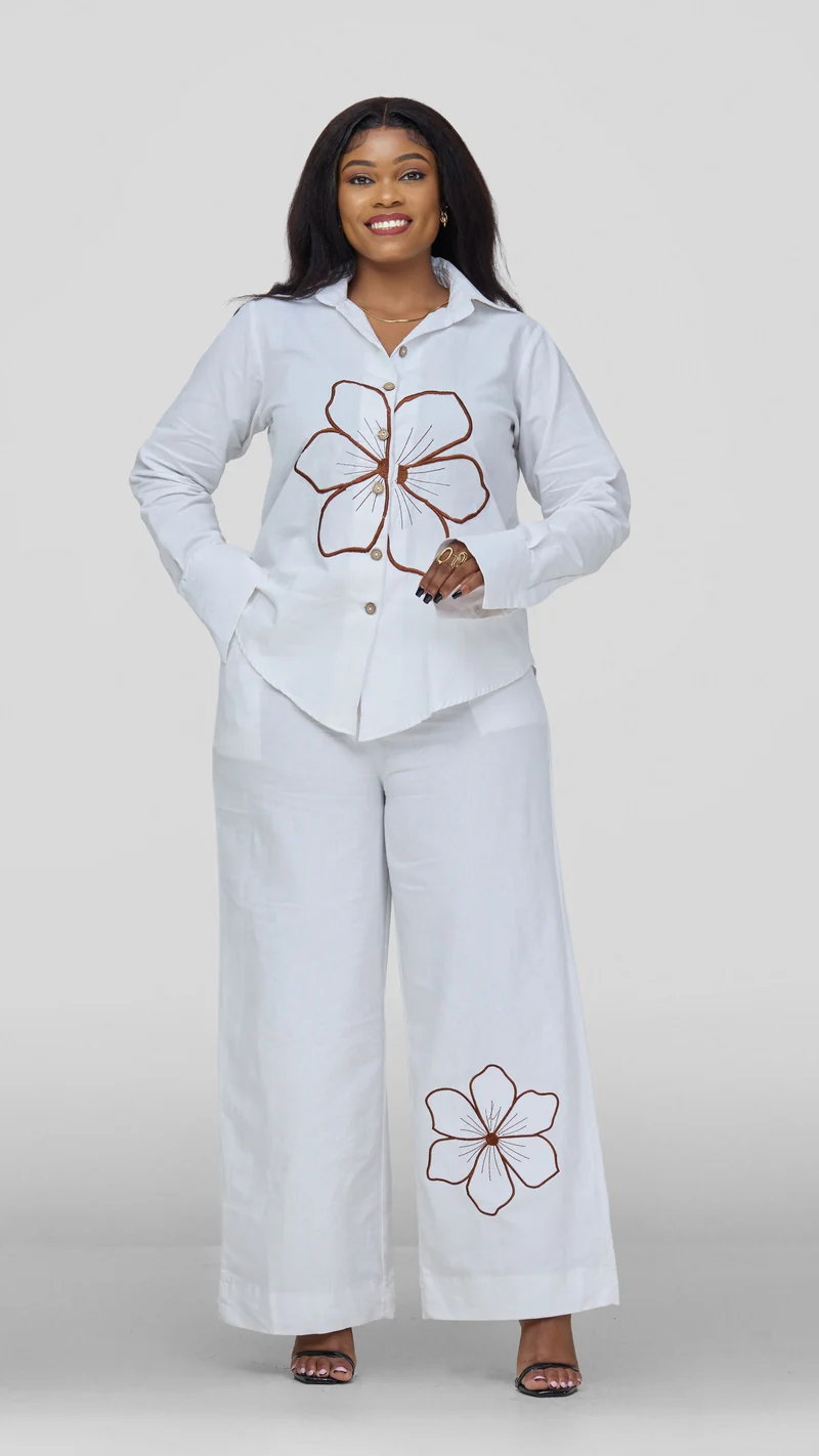 Inroses Joyful Linen Two Piece Set - White/Brown