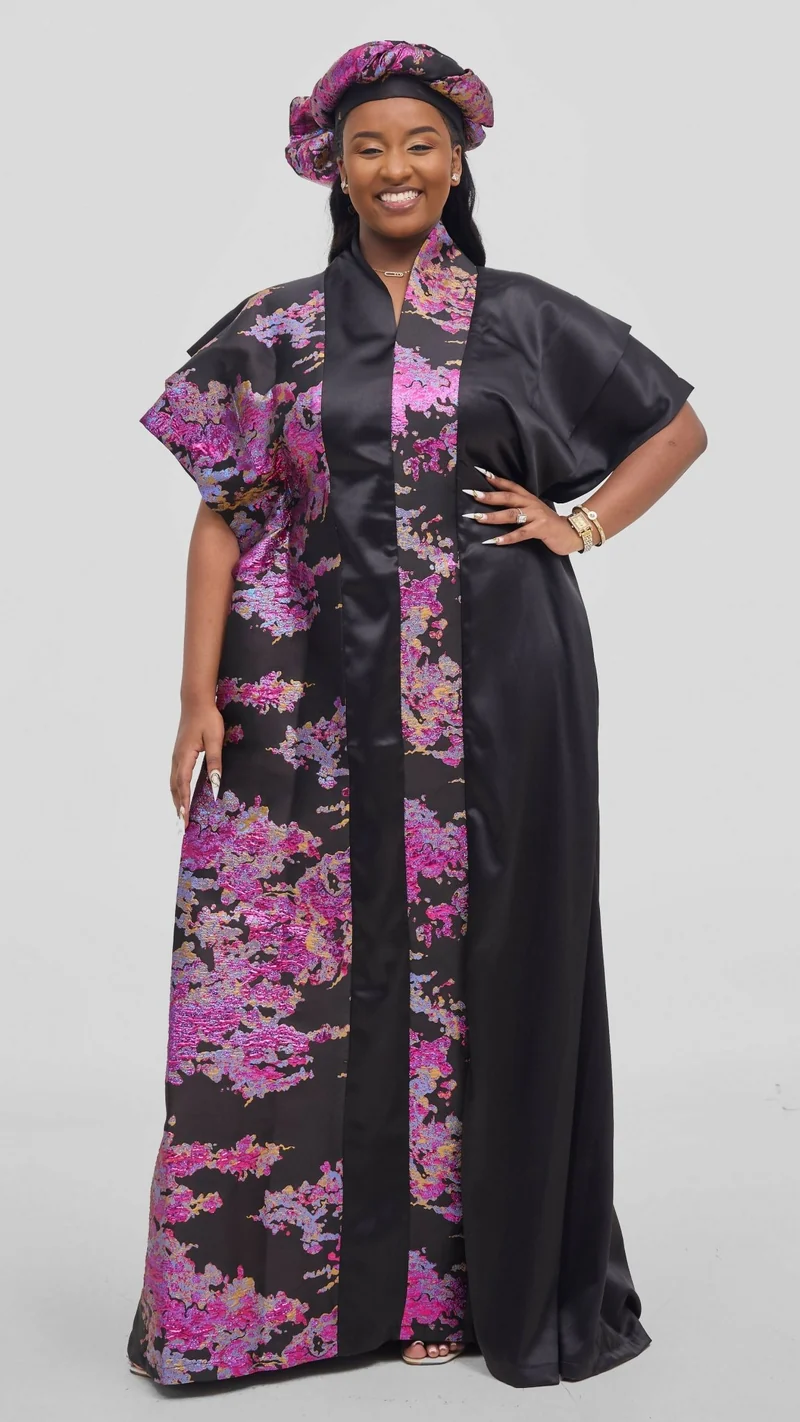 Hats And More Bold Elegance Dress & Matching Headwrap - Black / Pink Print