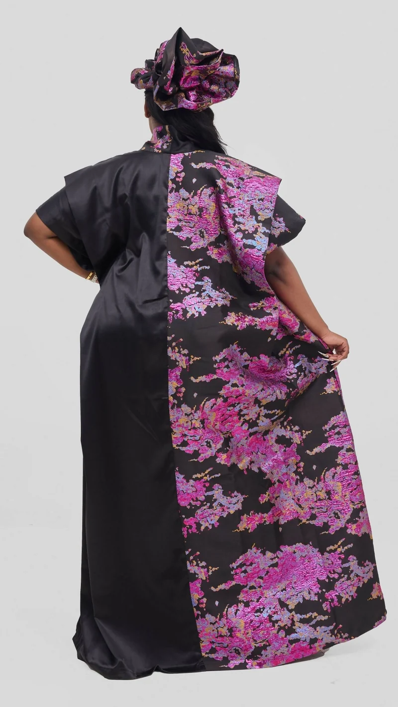 Hats And More Bold Elegance Dress & Matching Headwrap - Black / Pink Print