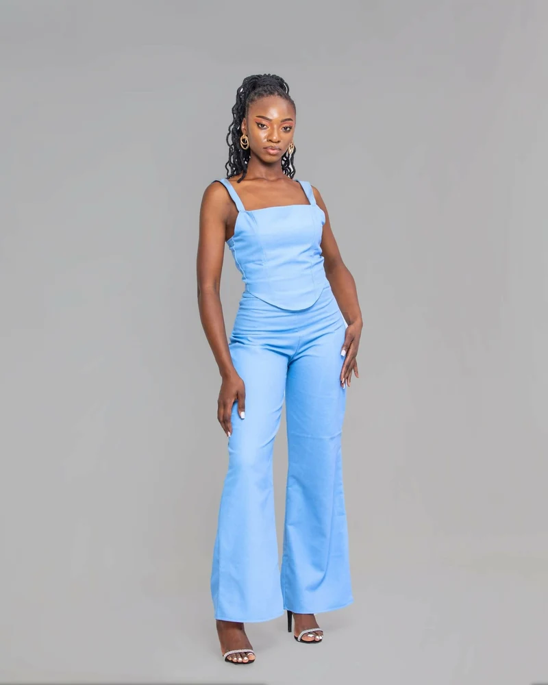 Da'Joy Fashions Bliss Denim Pant Set - Blue