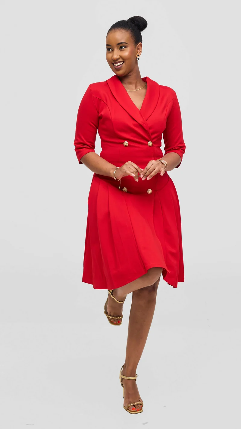 Stylish Sisters Curvy Plus Size Blazer Skater Dress - Red