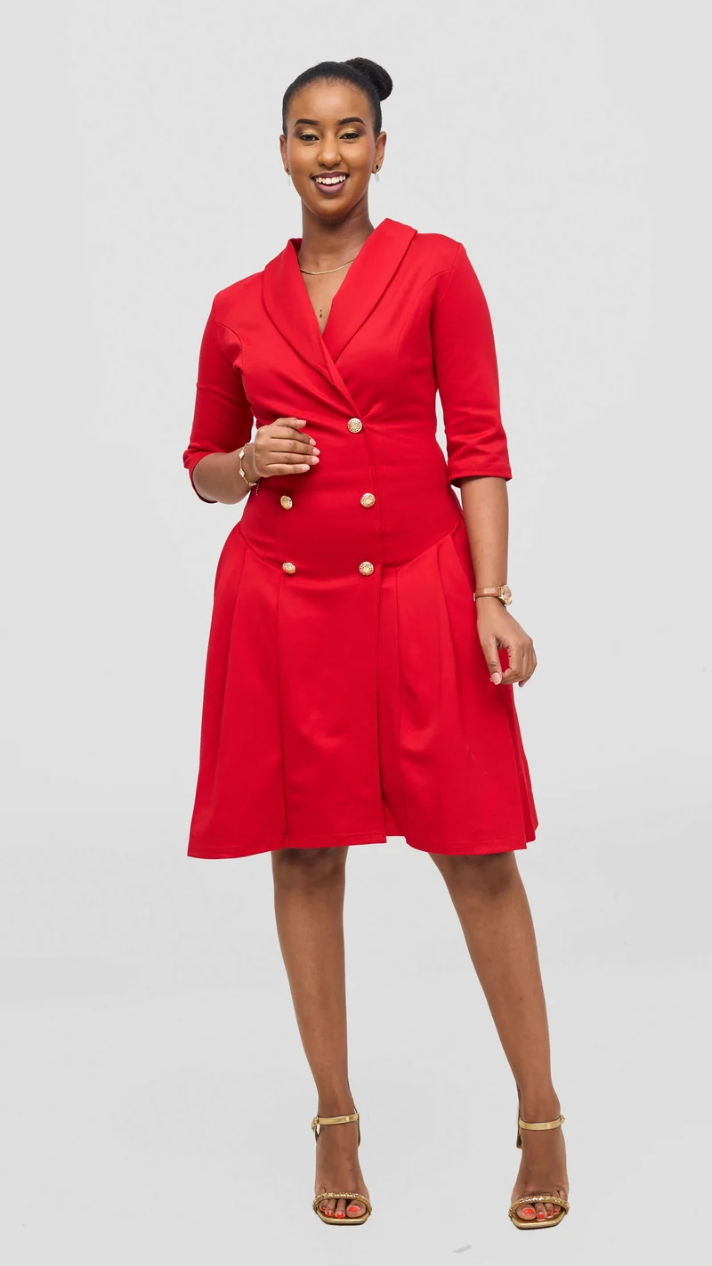 Stylish Sisters Curvy Plus Size Blazer Skater Dress - Red