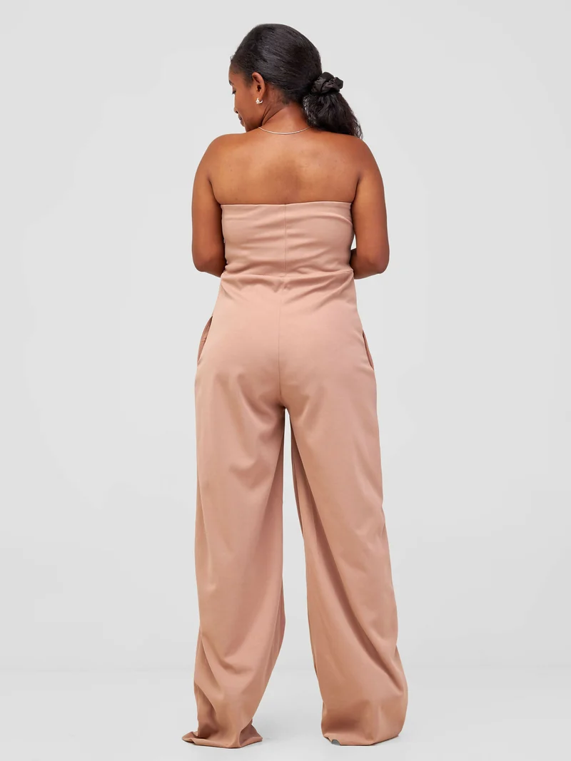 La Flor Apparel Curvy Plus Size Viola Strapless Jumpsuit - Nude