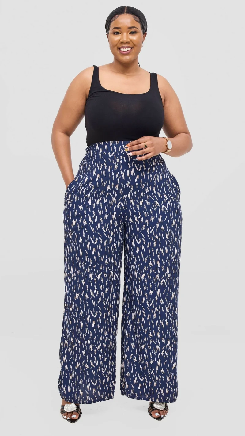 Lucille Couture Elena Palazzo Pant - Blue Print